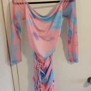 SHEIN Pink and Blue Tie-Dye Backless Dress
